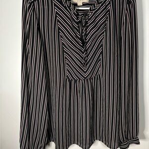 LOFT Black and White Striped Blouse